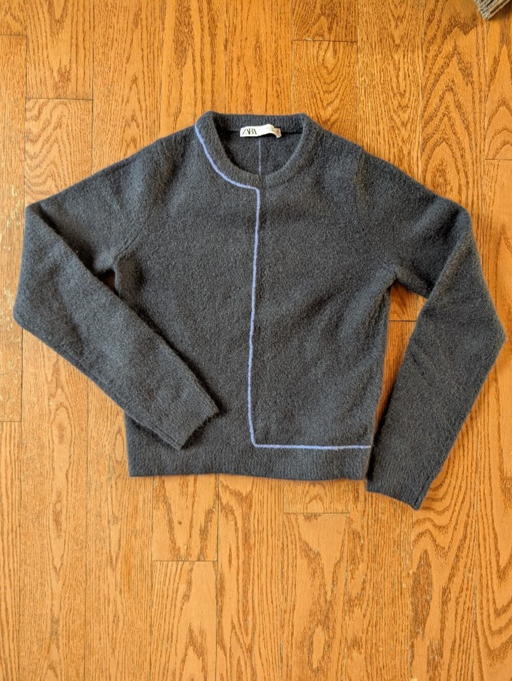 Zara Charcoal Black Cropped Pullover Sweater with Contrast Stitch Size S